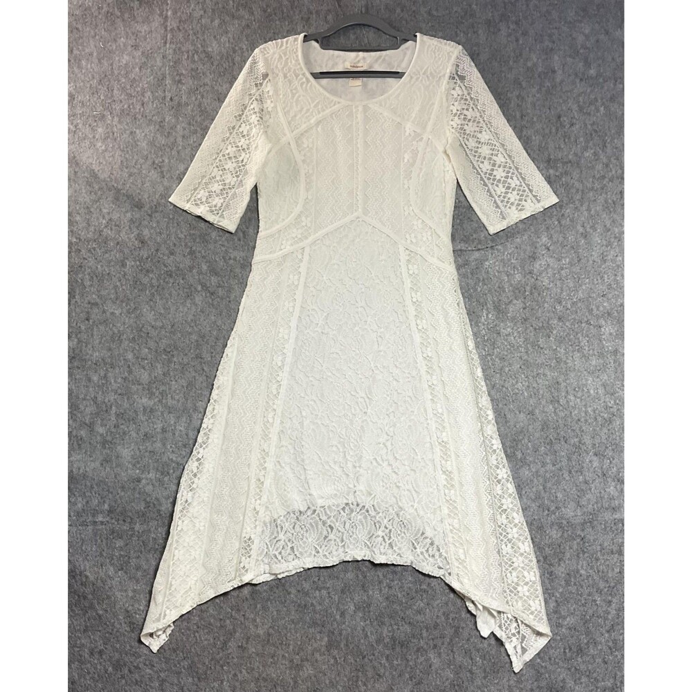 Sundance Dress Womens 6 White Lace Scoop Neck Fit & Flare Asymmetrical Hem Boho